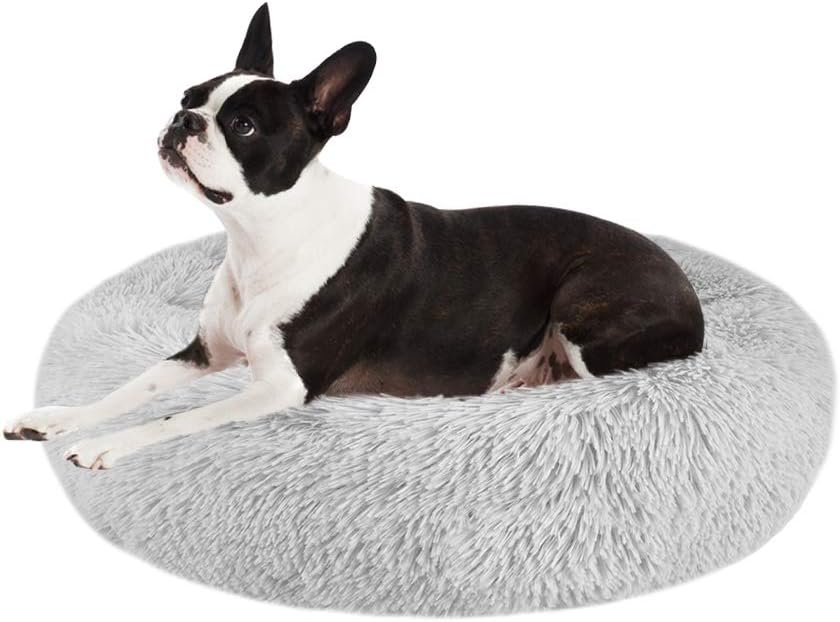 Calming Donut Dog Bed – 20" Ultra-Soft Plush Pet Pillow for Small Dogs & Cats, Anti-Anxiety Round Cuddler with Non-Slip Bottom, Machine Washable (Coffee, X-Small)